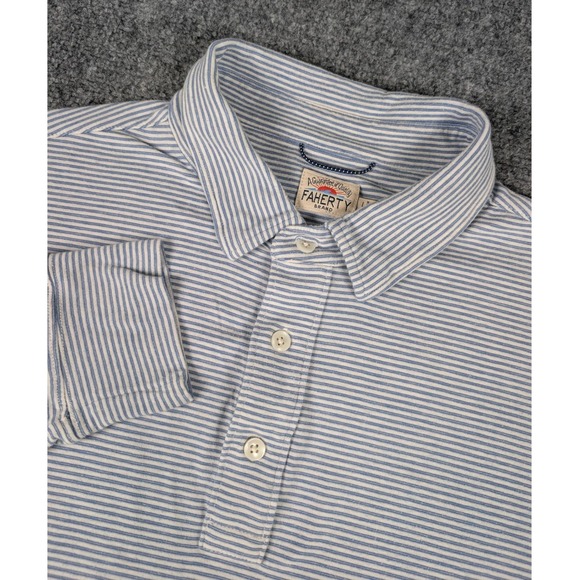 Faherty Brand Other - Faherty Movement Polo Shirt Mens L Blue Striped Pima Modal Long Sleeve MKC0114